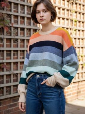 Gap 90's Preppy Soft Striped Multicolor Crewneck Sweater - Women's Small
